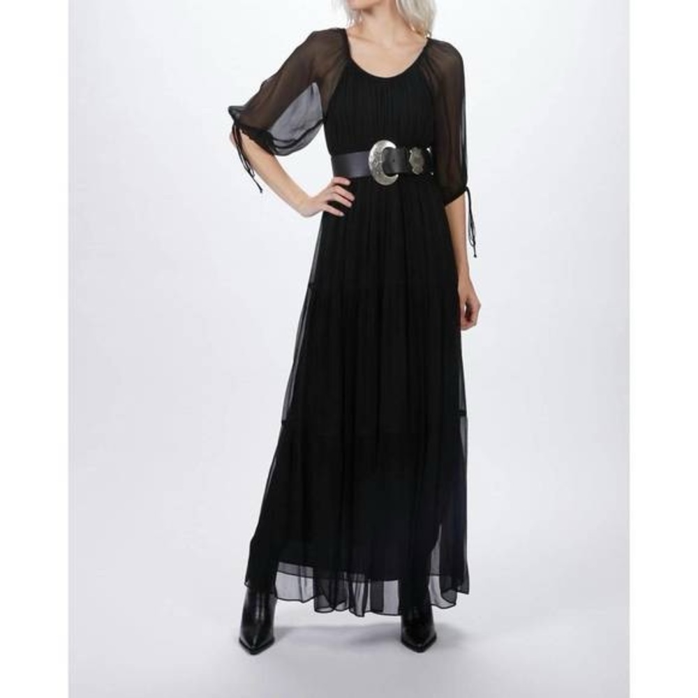 The Kooples Black Sheer Maxi Dress with Belt